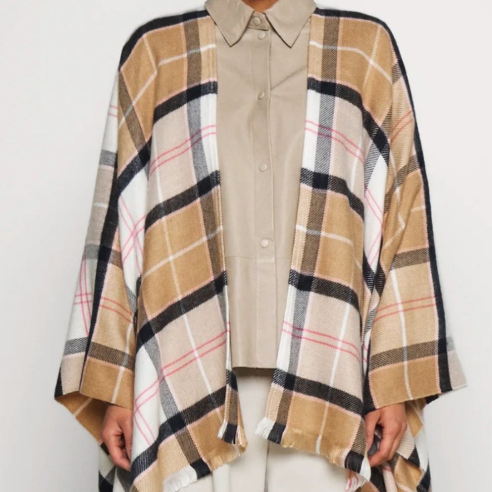 BARBOUR Staffin Women's Tartan Serape / Poncho Pink Hessian Tartan Brand New